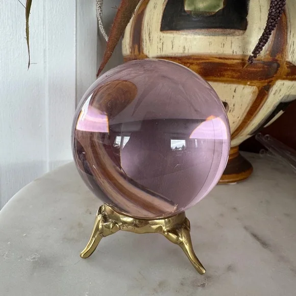 Pink Crystal Ball with Brass Stand - Picture 1 of 5